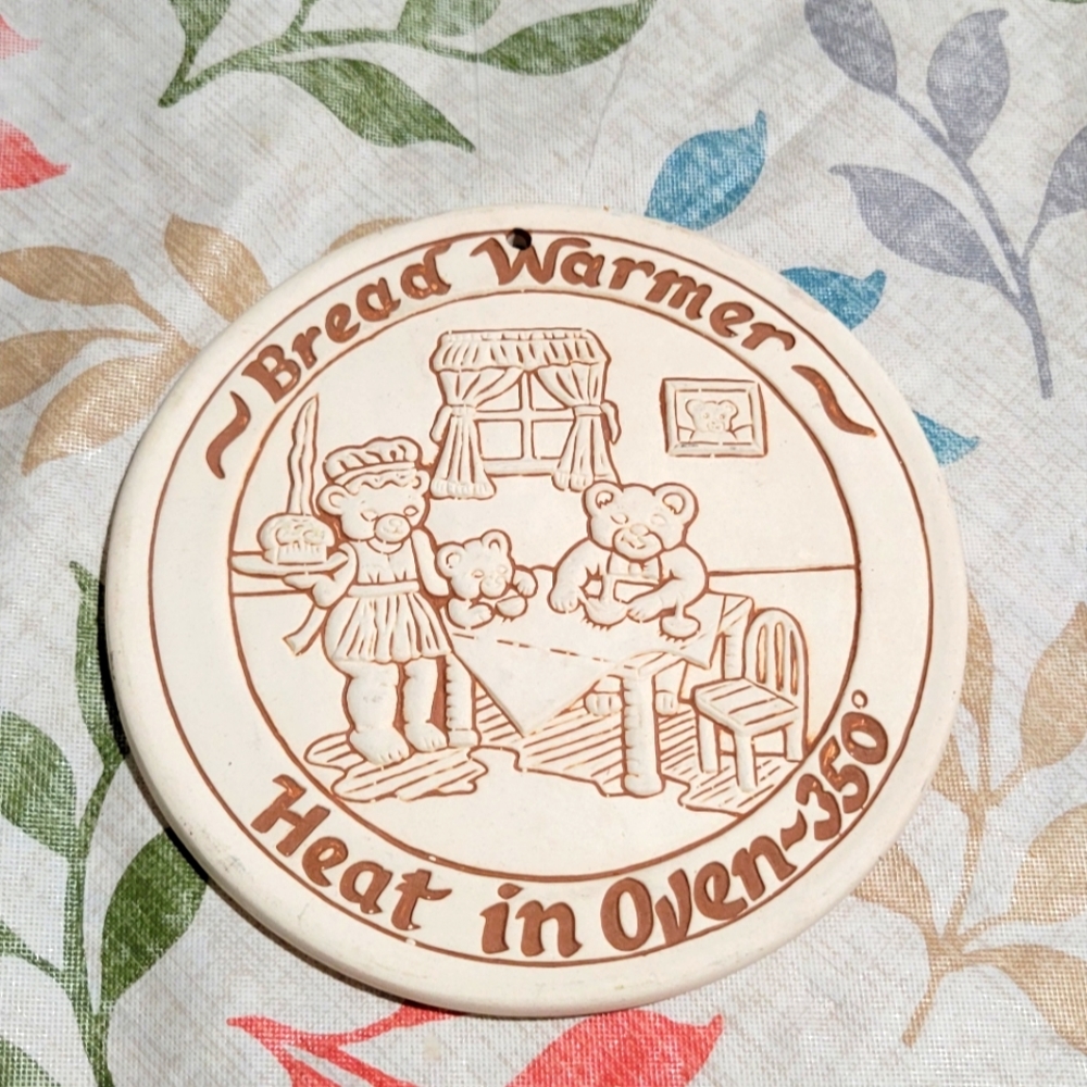 Bread Warmer Stone Lyn Ulick 1988 Wall Hanging USA Vtg Teddy bear Trivet 6"